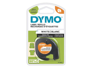 Ruban textile blanc pour titreuse DYMOLetratag 12mm impression noire